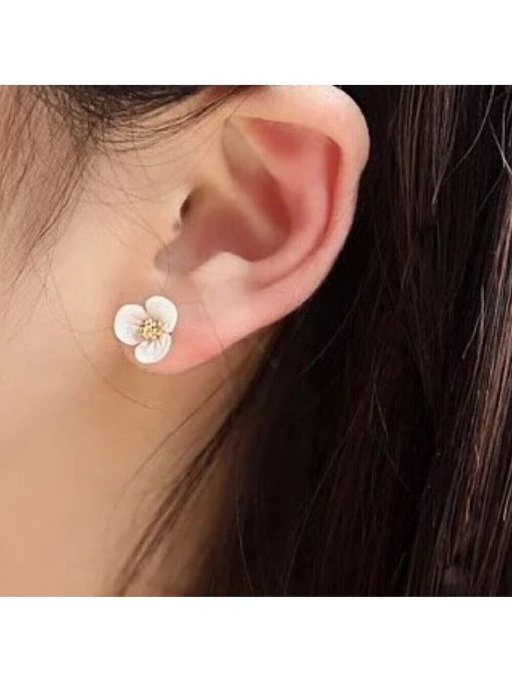 18k GP sterling silver Mother of Pearl flower earrings - Picture 4 of 5